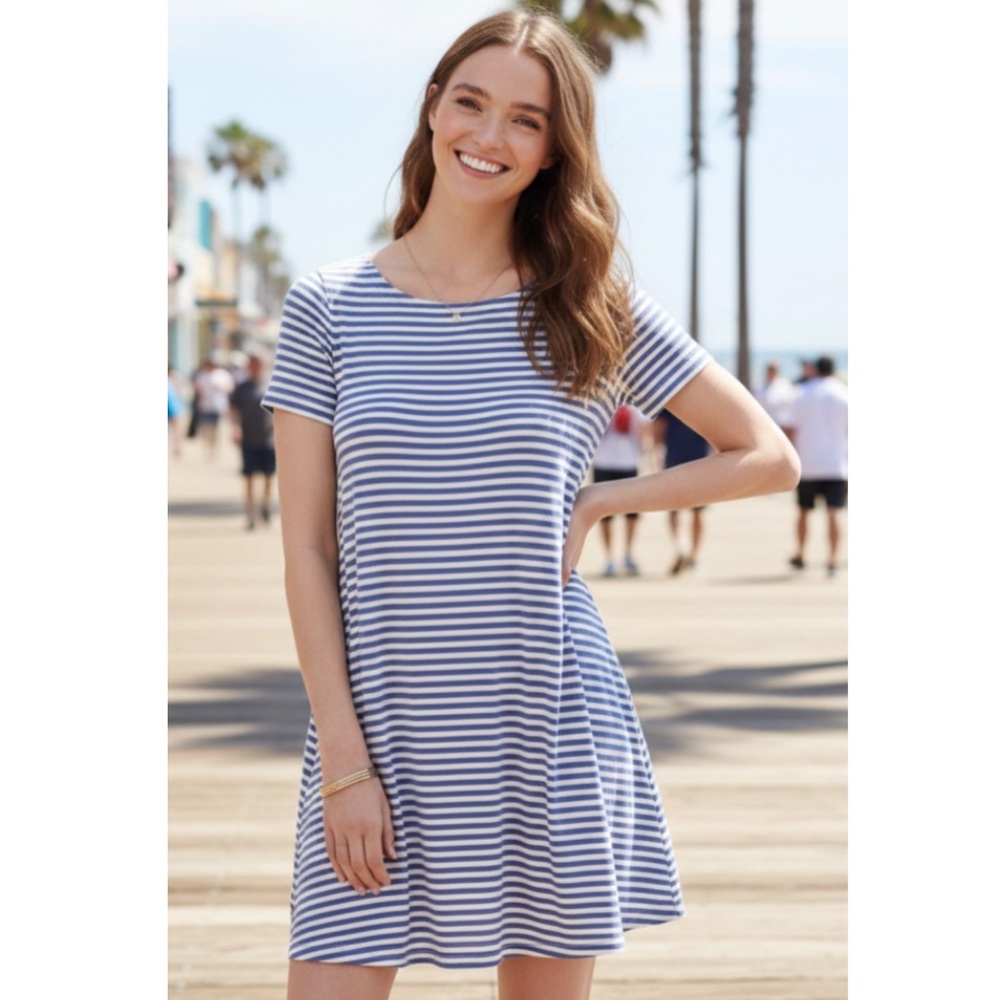 Loft Striped Tie Back Swing Dress